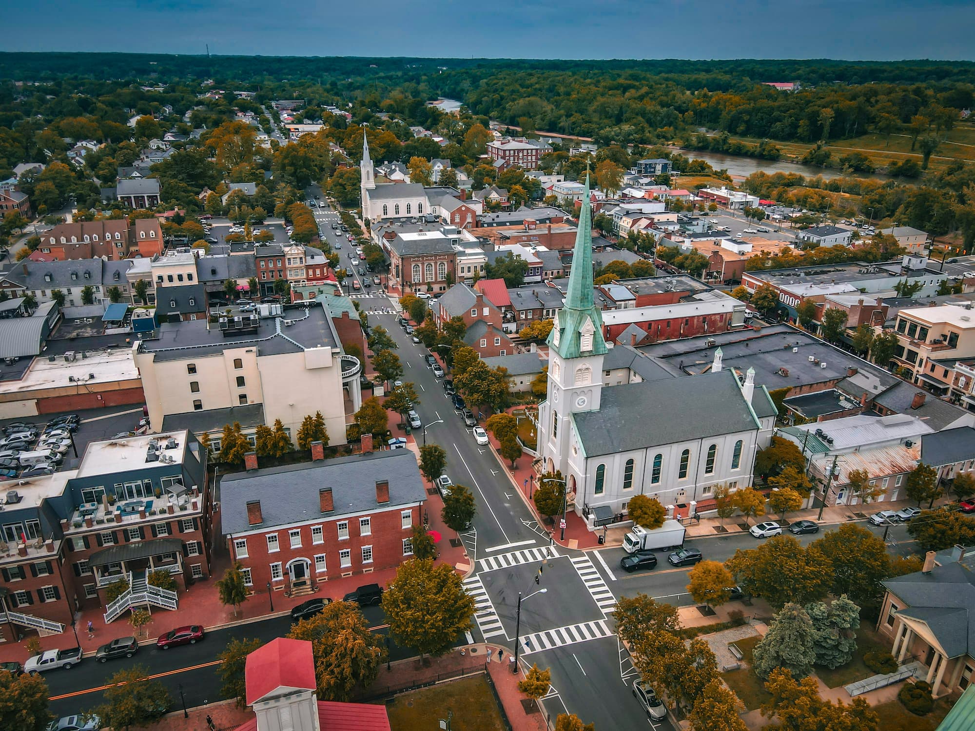 Greensburg's downtown blocks from above